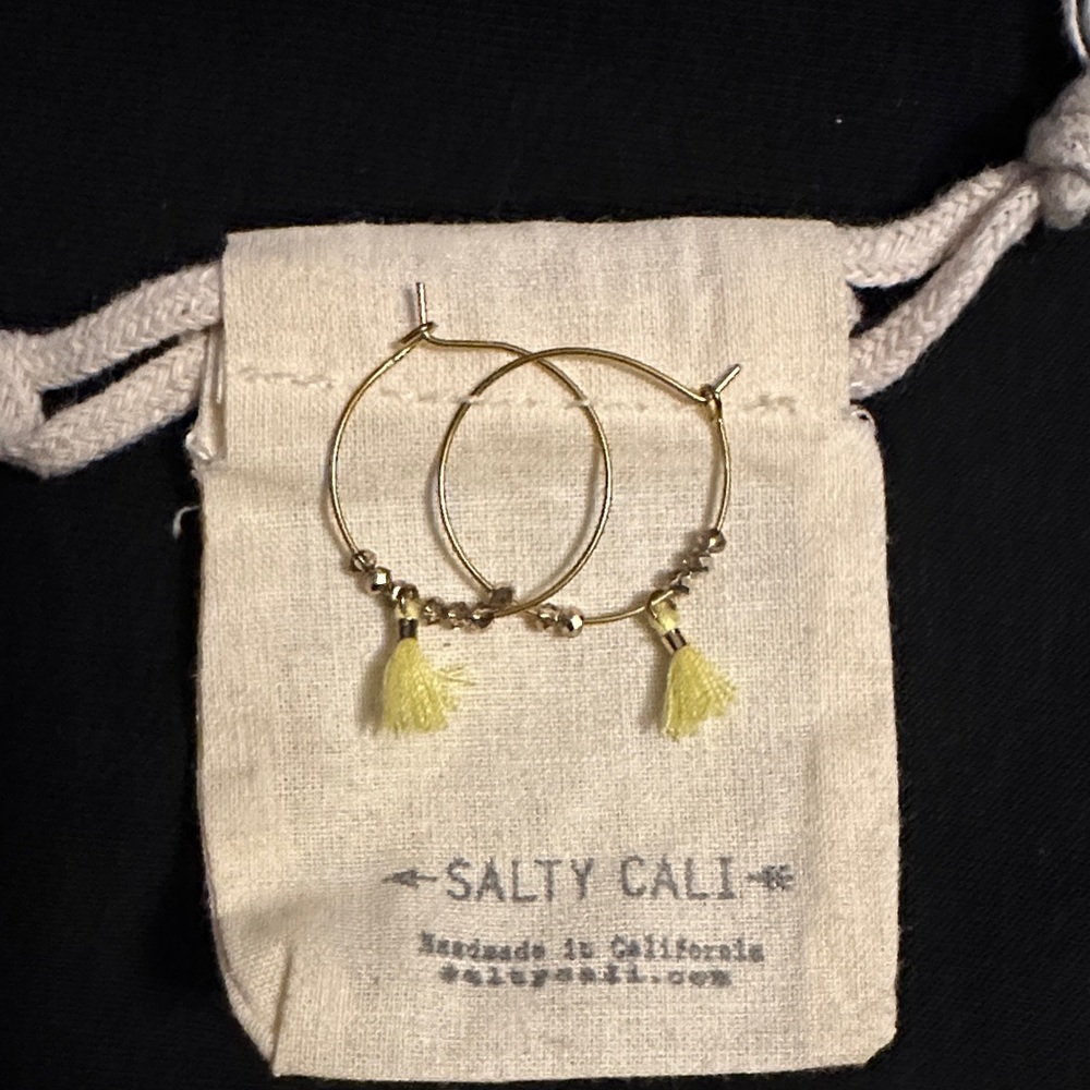 Gold Hoop Earrings with Yellow Tassels